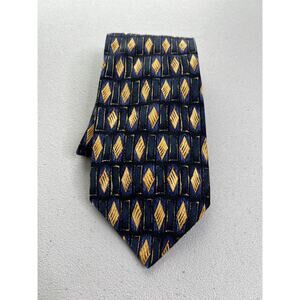 Bettini Blue, Gold Geometric Pattern 100% Silk Made in Italy Tie NWOT